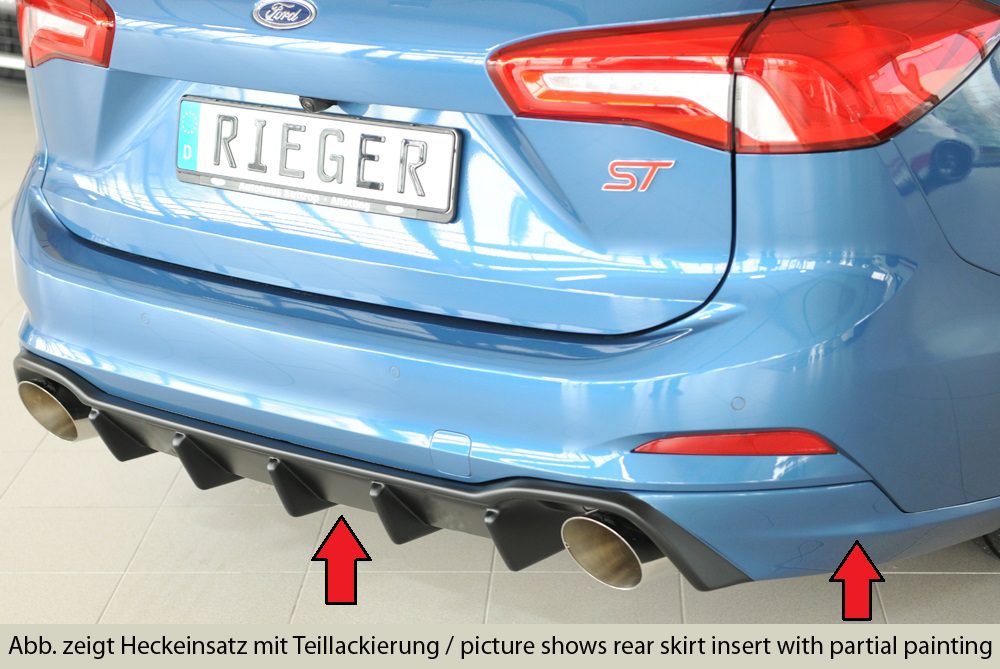 Difusor trasero Rieger para Ford Focus Mk4 – familiar – para salidas de escape deportivas izquierda y derecha, (115 mm de diámetro), sin enganche