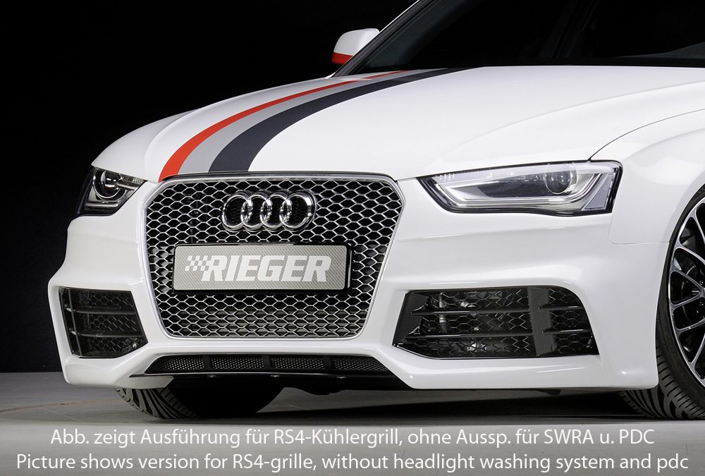 Paragolpes delantero Rieger para Audi A4/S4 B8 (después del facelift) – ¡solo para la parrilla A4 o S4! – sensores de aparcamiento