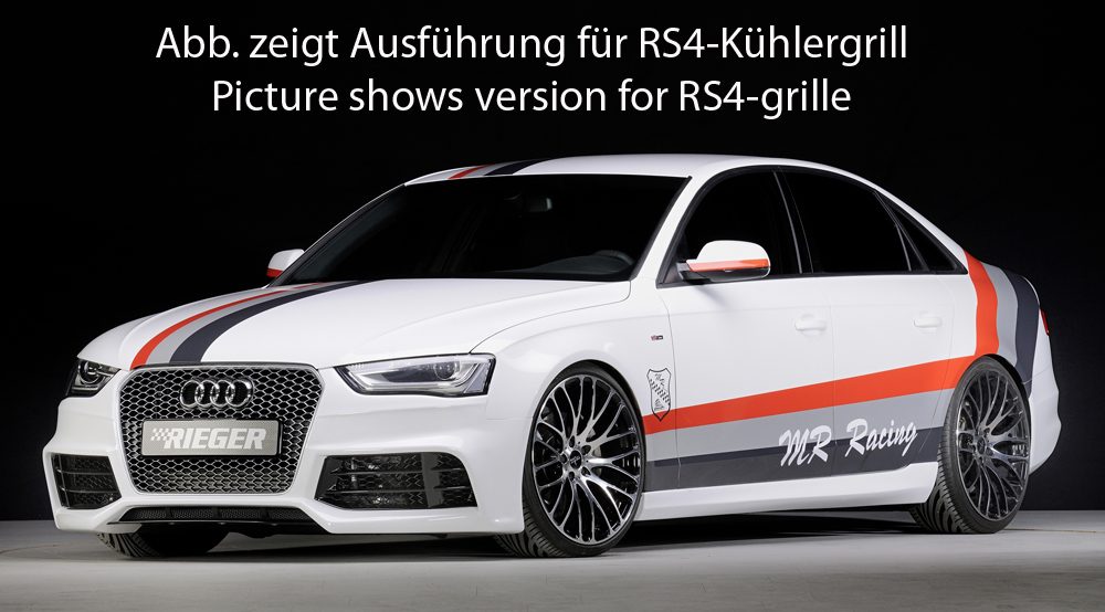 Paragolpes delantero Rieger para Audi A4 B8 (después del facelift) – ¡solo para la parrilla A4 o S4! – para coches con y sin paquete exterior S line