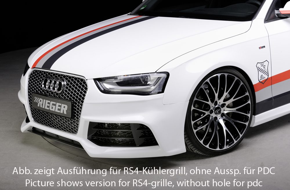 Paragolpes delantero Rieger para Audi A4 B8 (después del facelift) – ¡solo para la parrilla A4 o S4! – para coches con sensores de aparcamiento