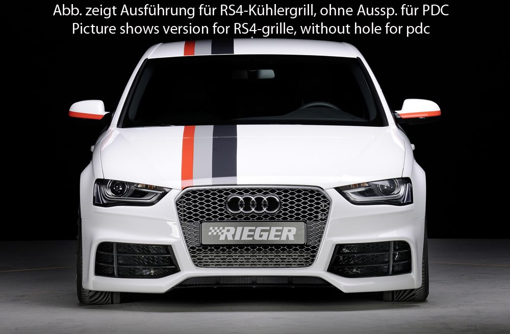 Paragolpes delantero Rieger para Audi A4 B8 (después del facelift) – ¡solo para la parrilla A4 o S4! – para coches con sensores de aparcamiento