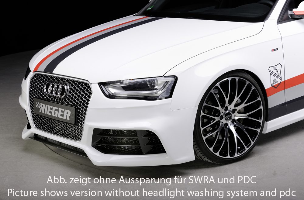 Paragolpes delantero Rieger para Audi A4/S4 B8 (después del facelift) – ¡solo junto con la parrilla RS4 original! – sensores de aparcamiento