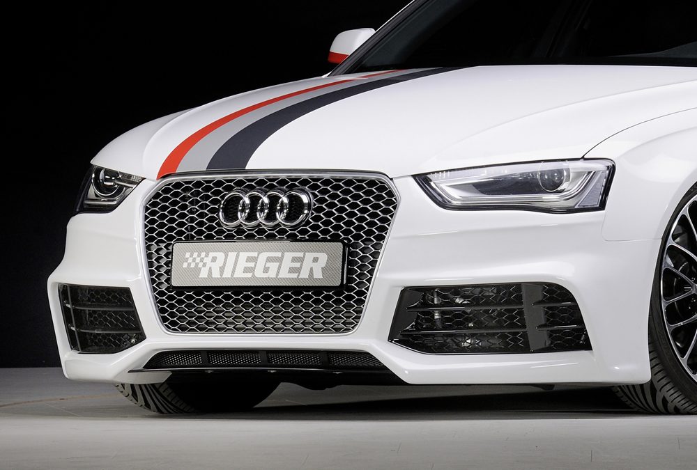 Paragolpes delantero Rieger para Audi A4 B8 (después del facelift) – ¡solo junto con la parrilla RS4 original! – para coches con y sin paquete exterior S line