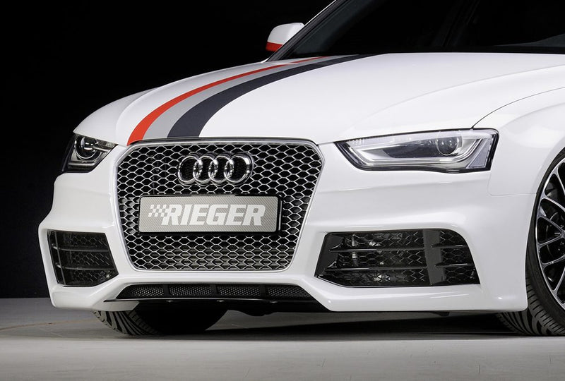 Paragolpes delantero Rieger para Audi A4 B8 (después del facelift) – ¡solo junto con la parrilla RS4 original! – para coches con y sin paquete exterior S line