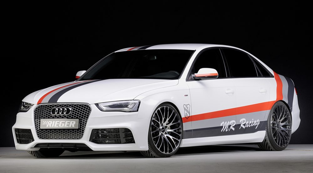 Paragolpes delantero Rieger para Audi A4 B8 (después del facelift) – ¡solo junto con la parrilla RS4 original! – para coches con y sin paquete exterior S line