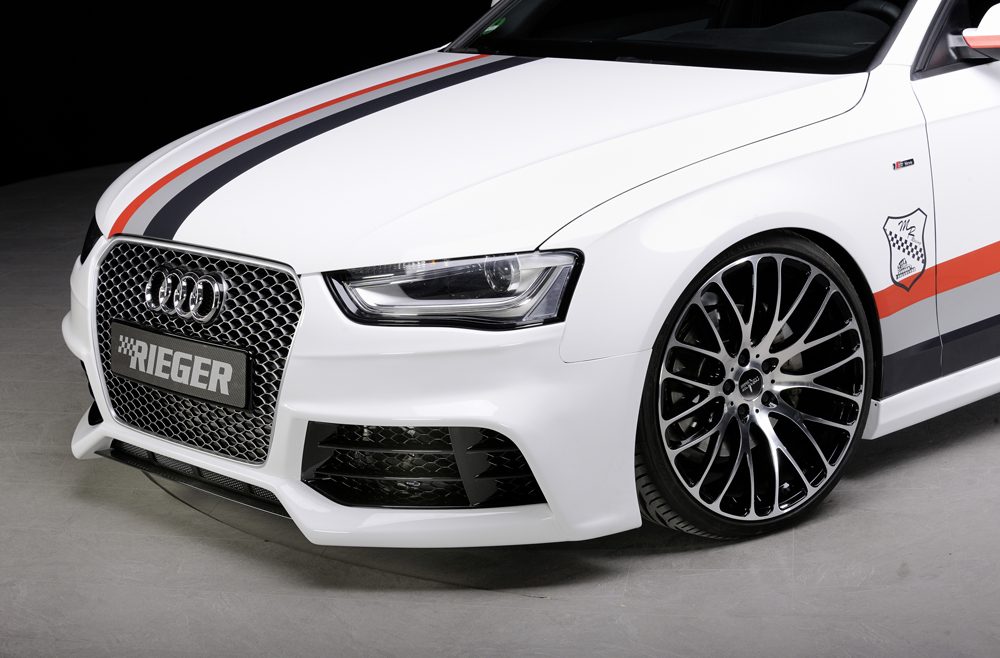 Paragolpes delantero Rieger para Audi A4 B8 (después del facelift) – ¡solo junto con la parrilla RS4 original! – para coches con y sin paquete exterior S line