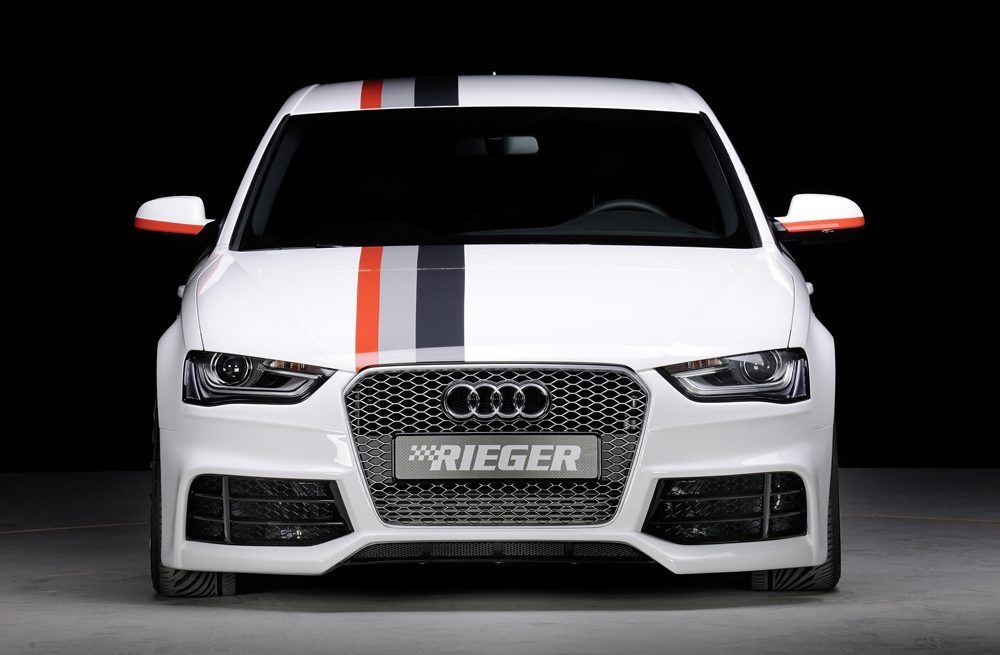 Paragolpes delantero Rieger para Audi A4 B8 (después del facelift) – ¡solo junto con la parrilla RS4 original! – para coches con y sin paquete exterior S line