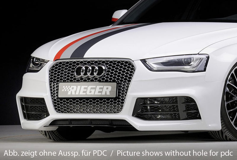 Paragolpes delantero Rieger para Audi A4 B8 (después del facelift) – ¡solo junto con la parrilla RS4 original! – para coches con sensores de aparcamiento