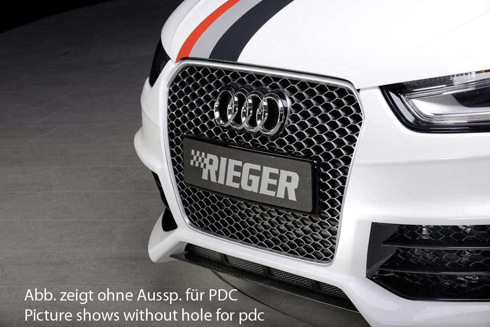 Paragolpes delantero Rieger para Audi A4 B8 (después del facelift) – ¡solo junto con la parrilla RS4 original! – para coches con sensores de aparcamiento