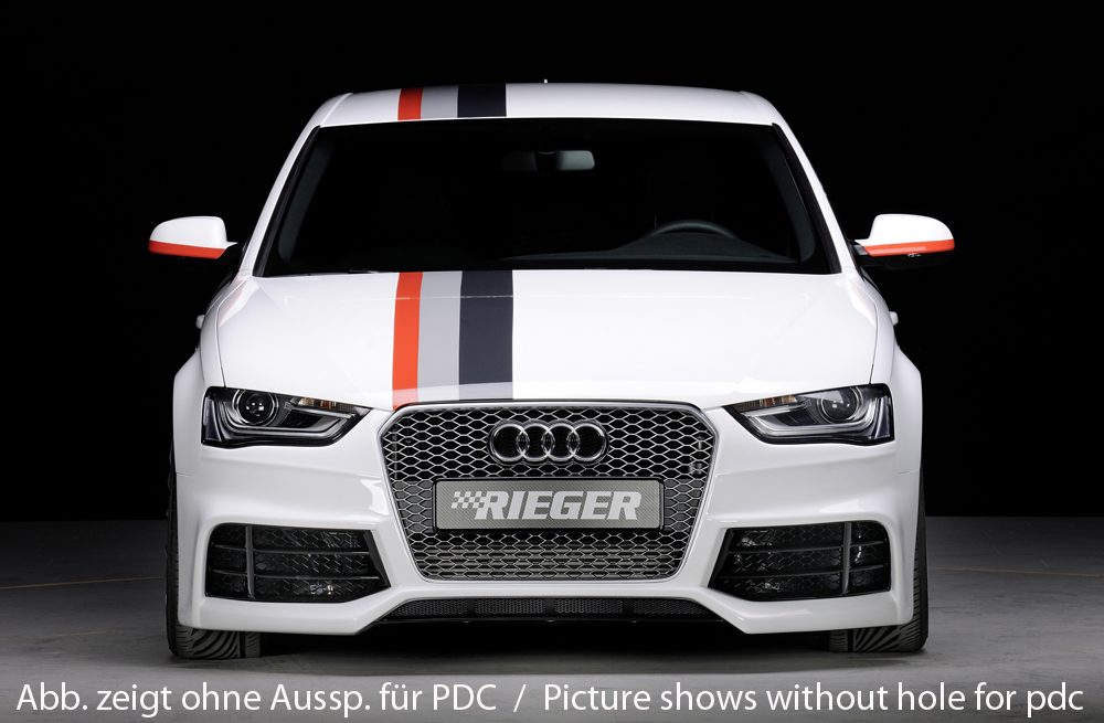 Paragolpes delantero Rieger para Audi A4 B8 (después del facelift) – ¡solo junto con la parrilla RS4 original! – para coches con sensores de aparcamiento