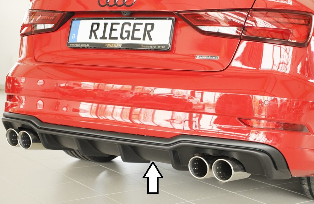 Difusor trasero Rieger para Audi A3 8V (después del facelift) – sedán – para salidas de escape deportivas izquierda y derecha