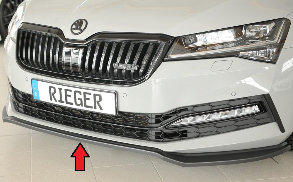 Splitter delantero Rieger para Skoda Superb 3V (después del facelift) – para el paragolpes delantero Sportline original