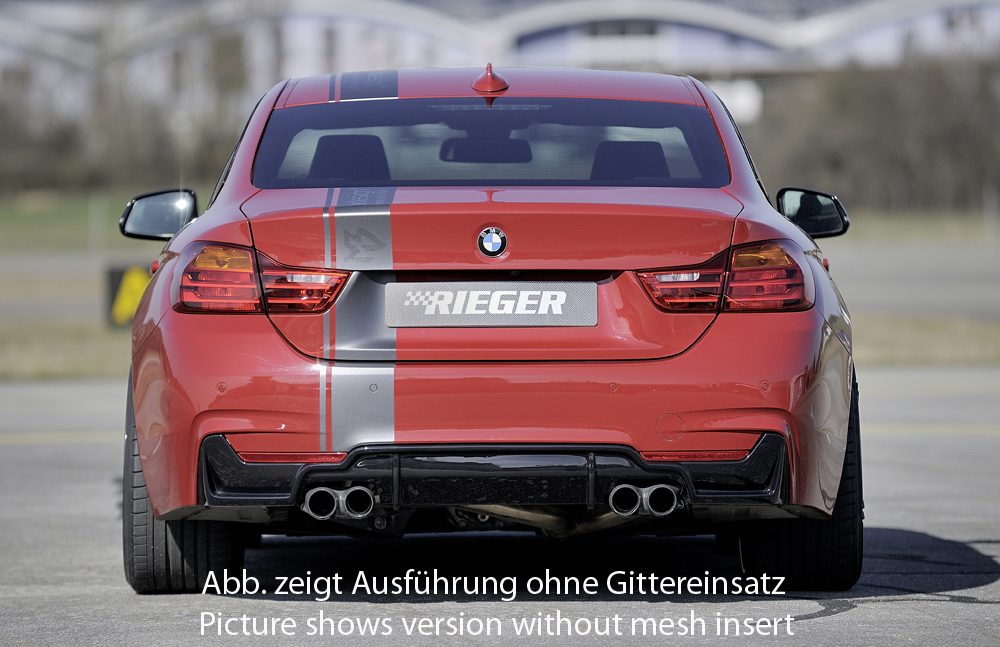 Difusor trasero Rieger para BMW Serie 4 F32/F33/F36 – con rejilla izquierda y derecha, para dobles salidas de escape izquierda y derecha (435i/440i)