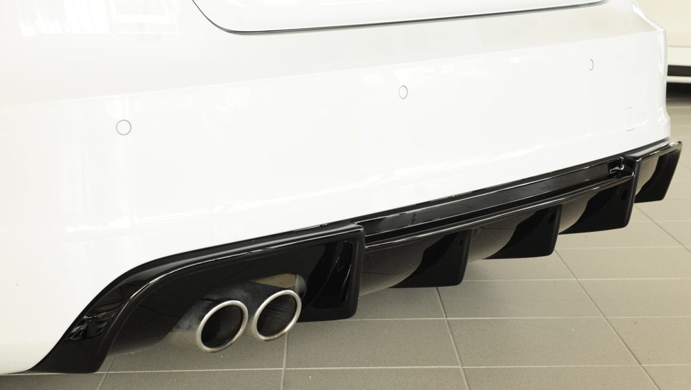 Difusor trasero Rieger para Audi A3 8V (antes del facelift) – hatchback – para coches con paquete exterior S line, para doble salida de escape izquierda