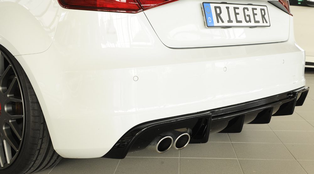 Difusor trasero Rieger para Audi A3 8V (antes del facelift) – hatchback – para coches con paquete exterior S line, para doble salida de escape izquierda