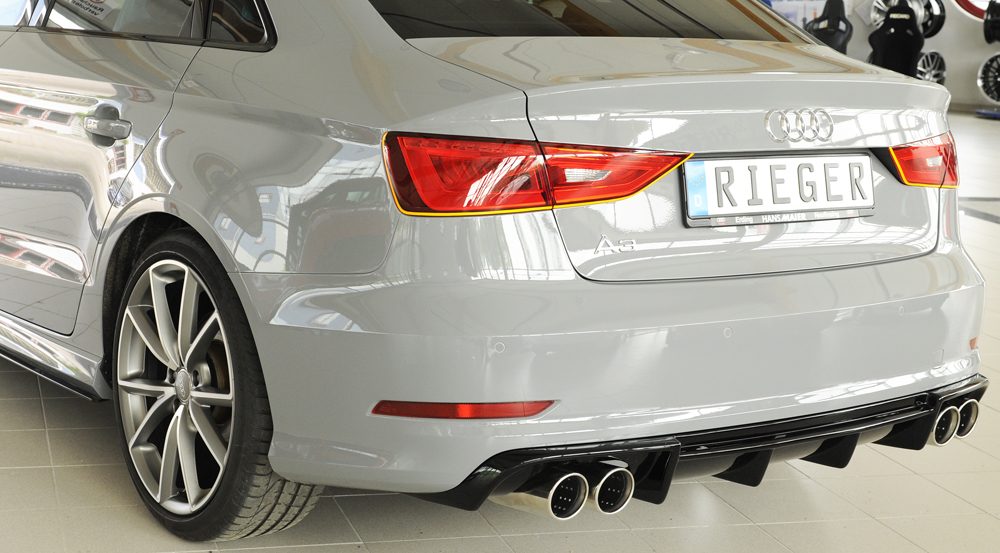 Difusor trasero Rieger para Audi A3 8V (antes del facelift) – sedán – para dobles salidas de escape izquierda y derecha