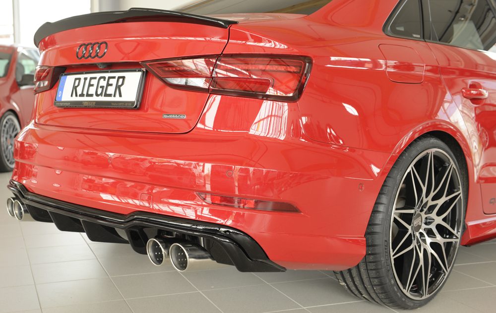 Difusor trasero Rieger para Audi A3 8V (después del facelift) – sedán – para salidas de escape deportivas izquierda y derecha