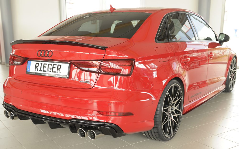 Difusor trasero Rieger para Audi A3 8V (después del facelift) – sedán – para salidas de escape deportivas izquierda y derecha