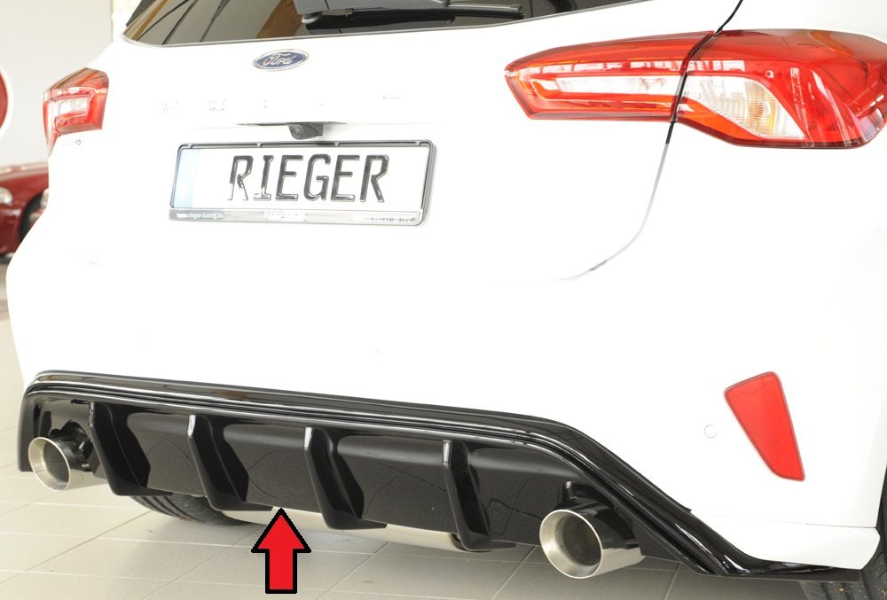 Difusor trasero Rieger para Ford Focus Mk4 – hatchback – para salidas de escape deportivas izquierda y derecha, (100 mm de diámetro)