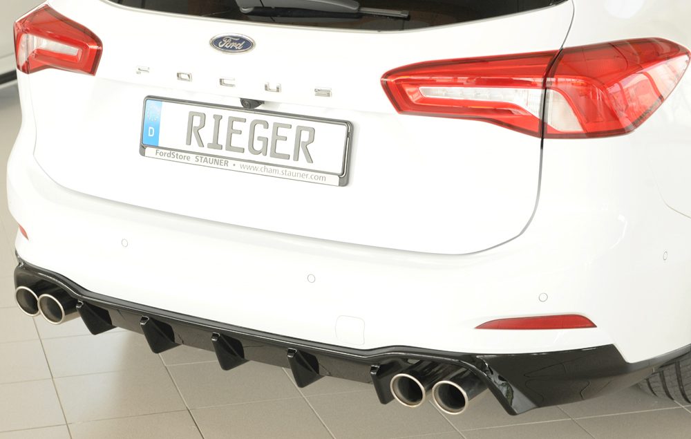 Difusor trasero Rieger para Ford Focus Mk4 – familiar – para salidas de escape deportivas izquierda y derecha, (4 × 80 mm de diámetro)