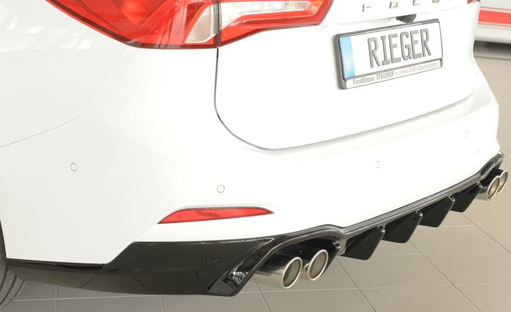 Difusor trasero Rieger para Ford Focus Mk4 – familiar – para salidas de escape deportivas izquierda y derecha, (4 × 80 mm de diámetro)