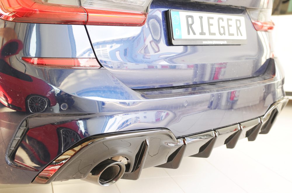 Difusor trasero Rieger para BMW Serie 3 G20/G21 (antes del facelift) – sin enganche, para las salidas de escape originales izquierda y derecha
