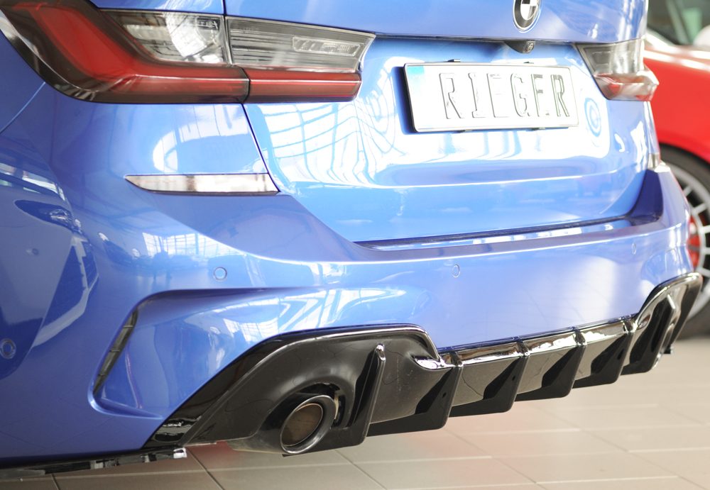 Difusor trasero Rieger para BMW Serie 3 G20/G21 (antes del facelift) – sin enganche, para las salidas de escape originales izquierda y derecha