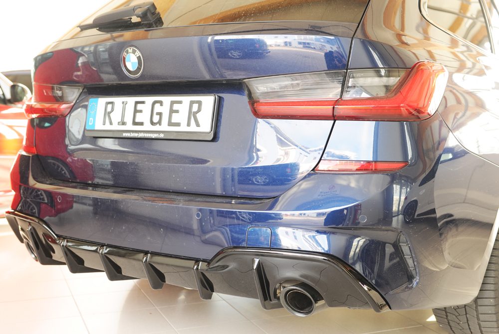 Difusor trasero Rieger para BMW Serie 3 G20/G21 (antes del facelift) – con enganche, para las salidas de escape originales izquierda y derecha
