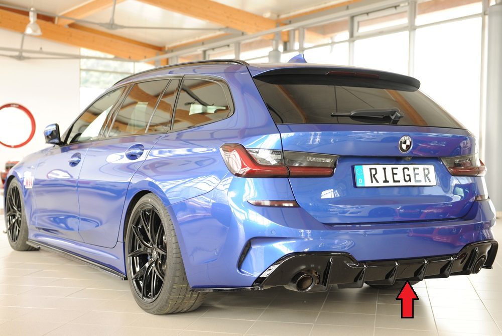 Difusor trasero Rieger para BMW Serie 3 G20/G21 (antes del facelift) – con enganche, para las salidas de escape originales izquierda y derecha