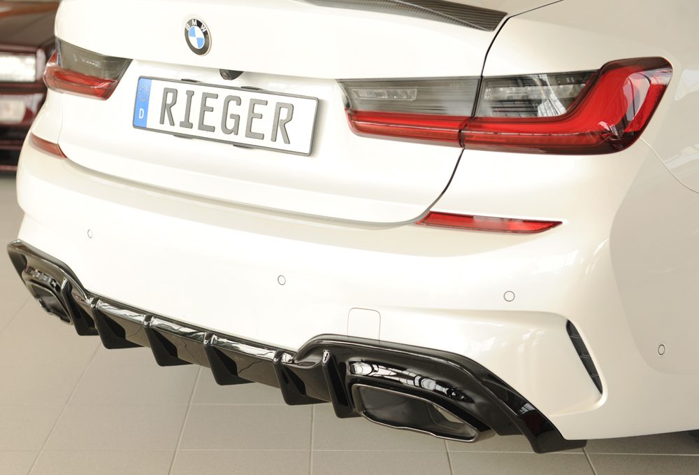 Difusor trasero Rieger para BMW Serie 3 G20/G21 (antes del facelift) – para los embellecedores de escape originales izquierda y derecha (M340i/d), sin enganche