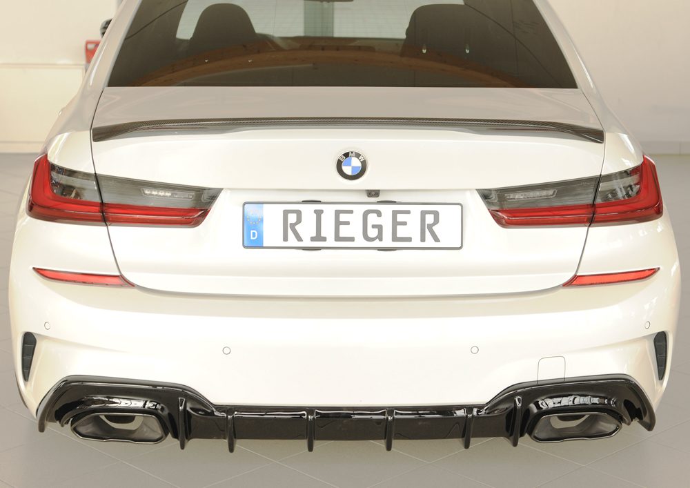 Difusor trasero Rieger para BMW Serie 3 G20/G21 (antes del facelift) – para los embellecedores de escape originales izquierda y derecha (M340i/d), sin enganche