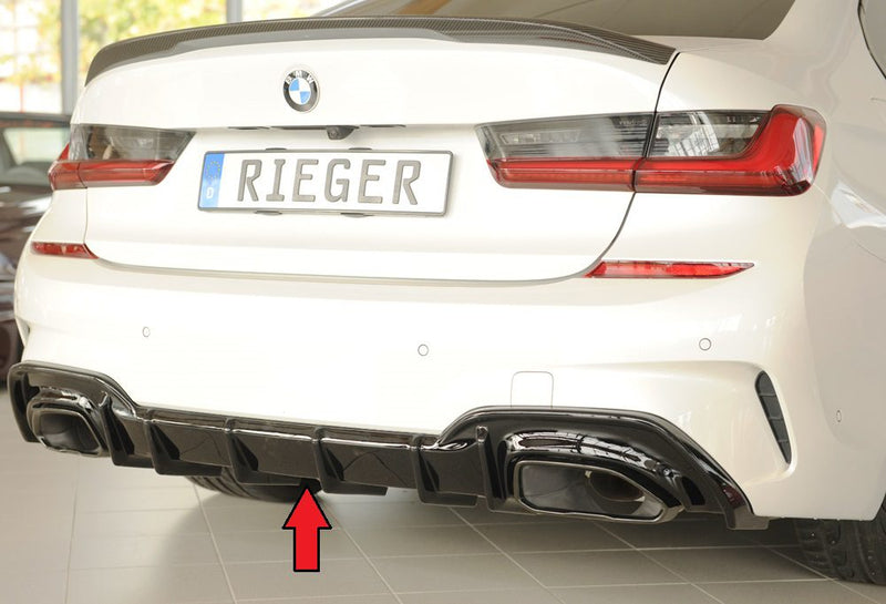 Difusor trasero Rieger para BMW Serie 3 G20/G21 (antes del facelift) – para los embellecedores de escape originales izquierda y derecha (M340i/d), con enganche
