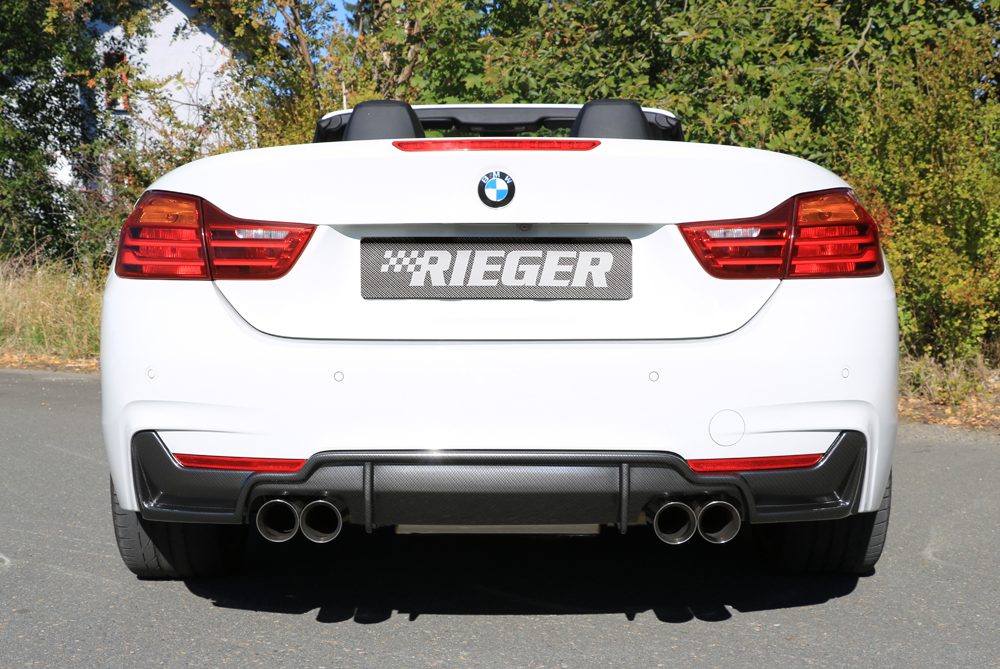 Silencioso de escape Rieger para BMW Serie 4 F32/F33/F36 (antes del facelift) – 4 × 80 mm redondas, corte a 15° (tipo 25), con absorbedor tipo B