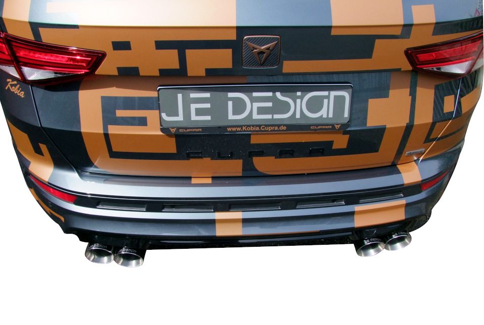 Escape con válvulas JE DESIGN Cupra Ateca 5FP 221 kW, 2 salidas redondas de 100 mm por lado, acero inoxidable