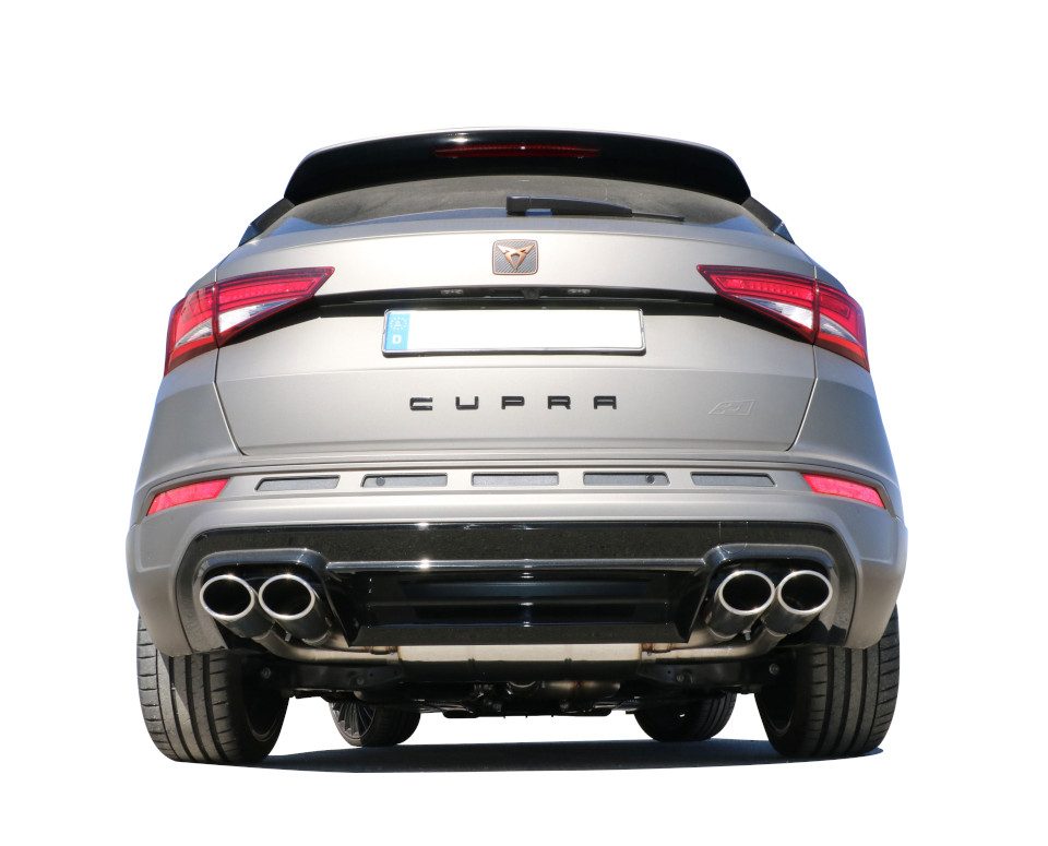 Escape con válvulas JE DESIGN Cupra Ateca 5FP 221 kW, 2 salidas de 106 x 71 mm por lado, acero inoxidable