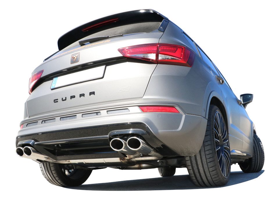 Escape con válvulas JE DESIGN Cupra Ateca 5FP 221 kW, 2 salidas de 106 x 71 mm por lado, acero inoxidable