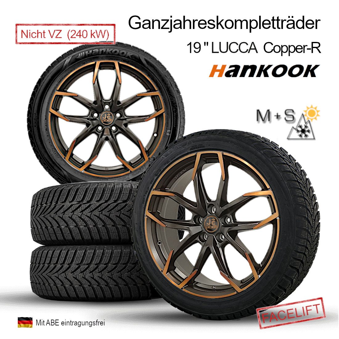 Juego de 4 ruedas completas todo el año JE DESIGN Lucca Copper-R 19" con Hankook, Cupra Born K1 (no VZ 240 kW)