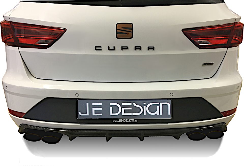Escape con válvulas JE DESIGN Seat Leon 5F Cupra R ST, 4 salidas ovaladas negras de 106 x 71 mm (homologación CE)
