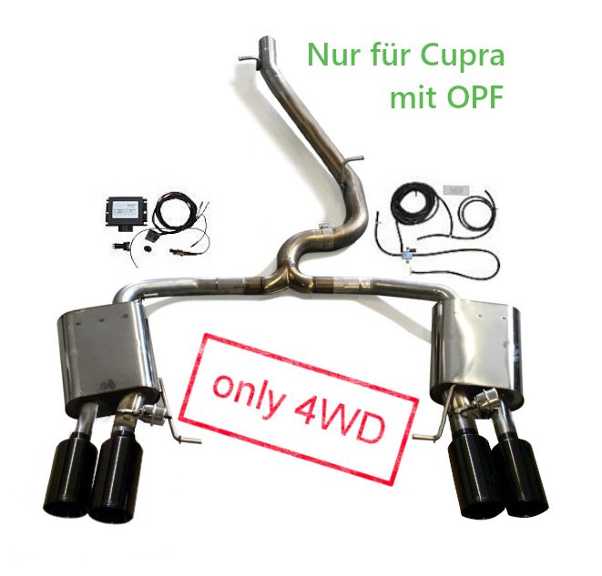 Escape con válvulas JE DESIGN Seat Leon 5F Cupra R ST, 4 salidas ovaladas negras de 106 x 71 mm (homologación CE)