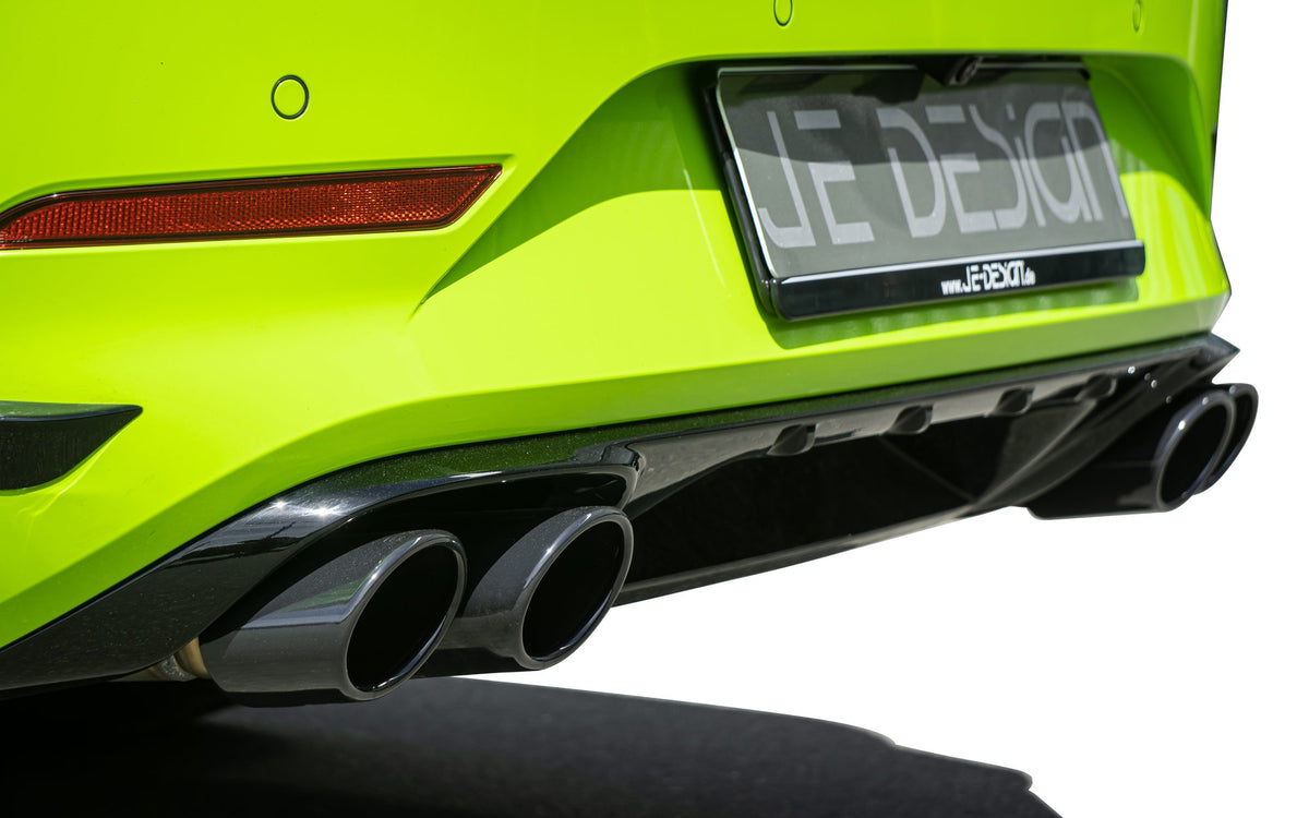 Escape con válvulas JE DESIGN Cupra Leon KL Sportstourer, 4 salidas ovaladas negras de 106 x 71 mm (homologación CE)