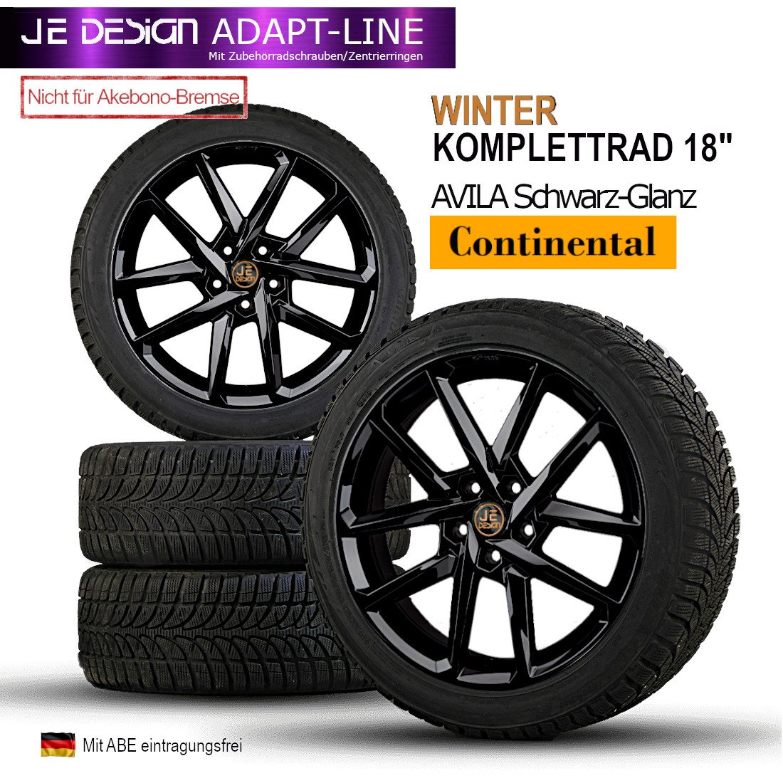 Juego de 4 ruedas completas de invierno JE DESIGN Avila 18" negro con Continental, Cupra Terramar KP (sin frenos Akebono)
