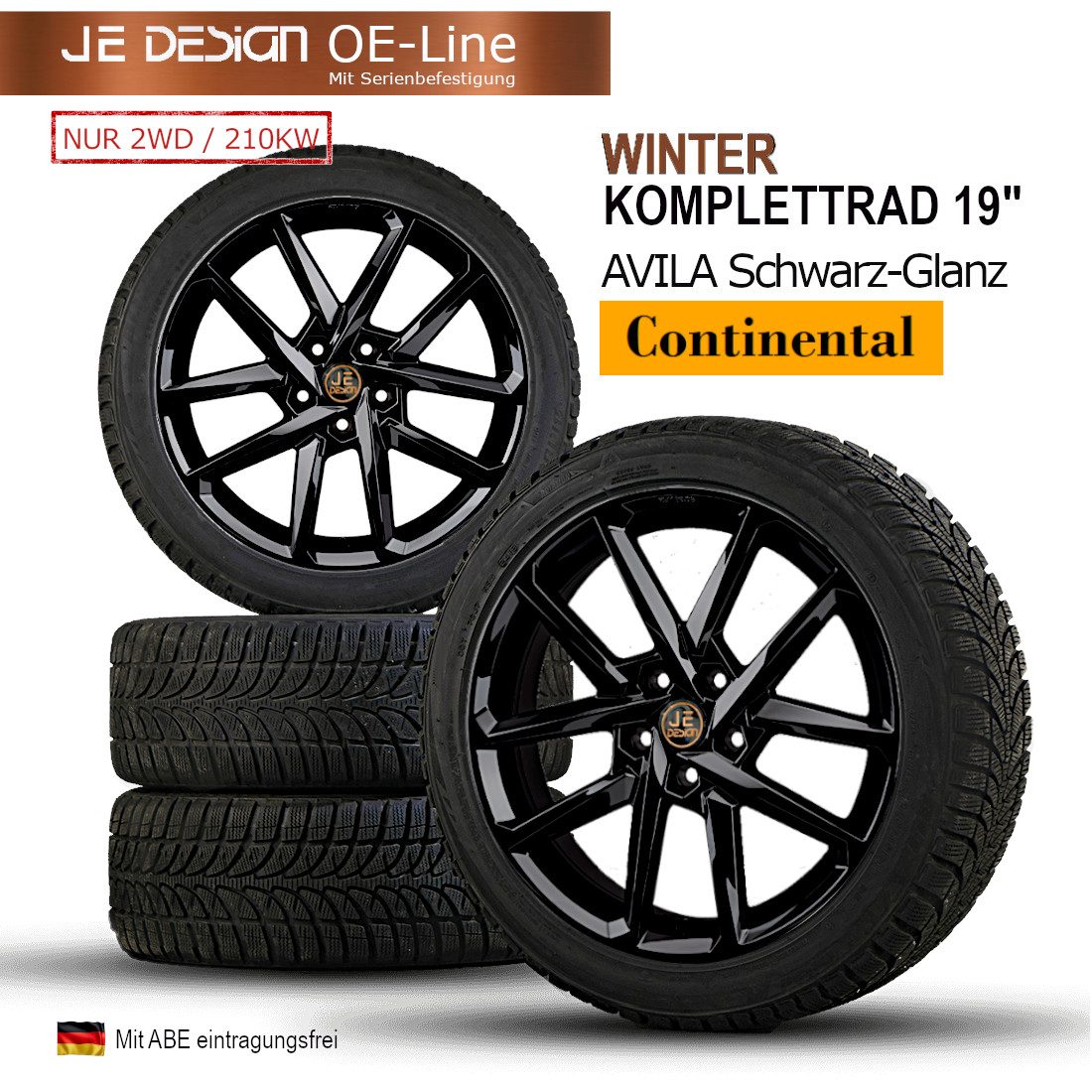 Juego de 4 ruedas completas de invierno JE DESIGN Avila 19" negro con Continental, Cupra Tavascan KR (solo 2WD / 210 kW)