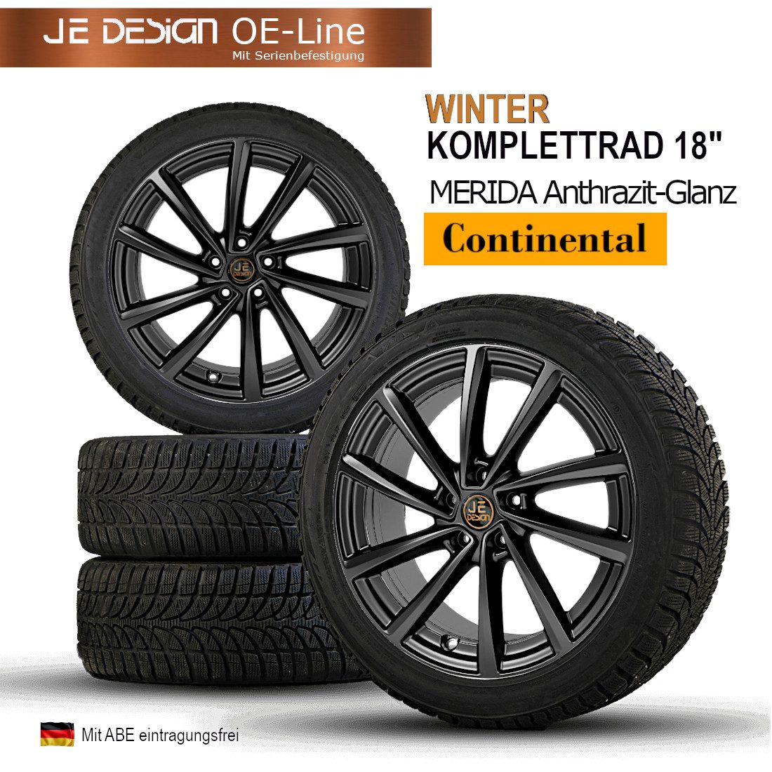 Juego de 4 ruedas completas de invierno JE DESIGN Merida 18" antracita con Continental, Cupra Raval KS